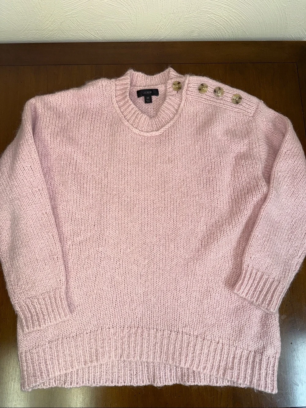 J. Crew Alpaca Blend Sweater With Shoulder Buttons Size XS Light Pink